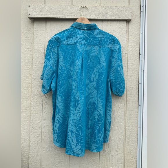 Tommy Bahama Firenze Fronds Floral Camp 100% Cotton Men XL Shirt Aqua Blue - Picture 9 of 11
